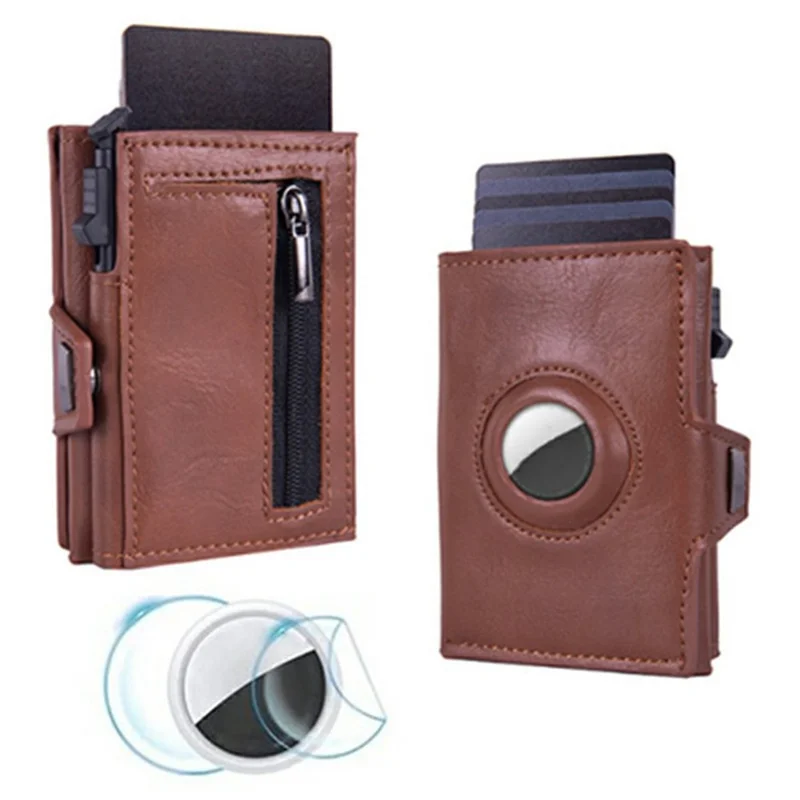 Til Apple AirTag-beskytter i læder, tegnebog med RFID-blokeringsfunktion, flere kortpladser, ID-organizer - Kaffe