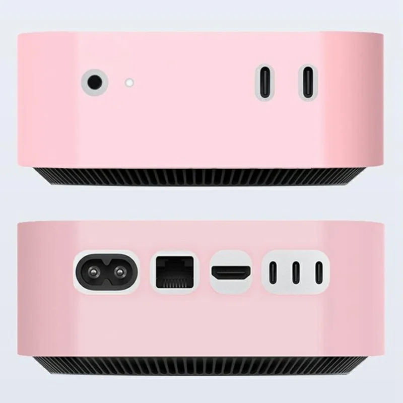 Étui de protection en silicone pour Mac Mini M4 / M4 Pro avec sangle de gestion de câbles - Rose