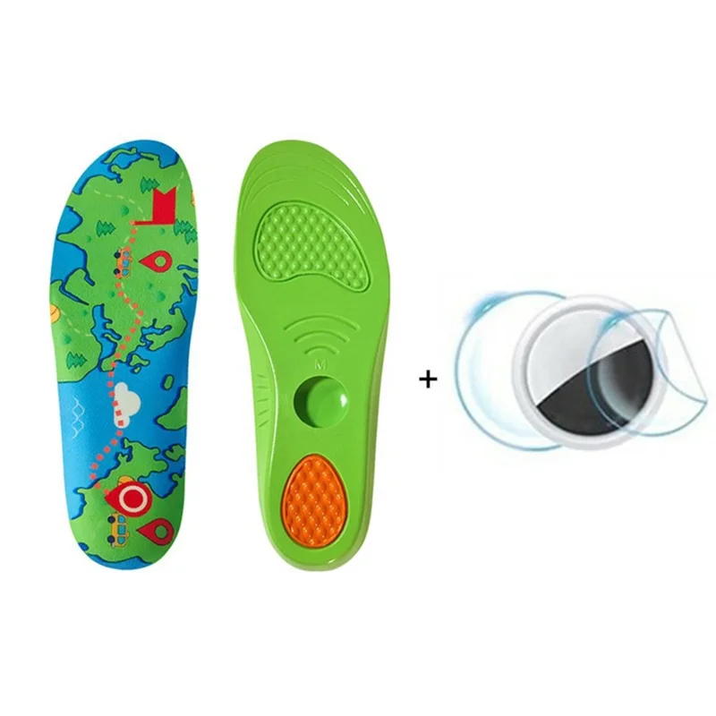 1 Pair Kids Seniors PU Shoe Insoles for Apple AirTag Tracker Holder with Front Rear Protection Film - XS