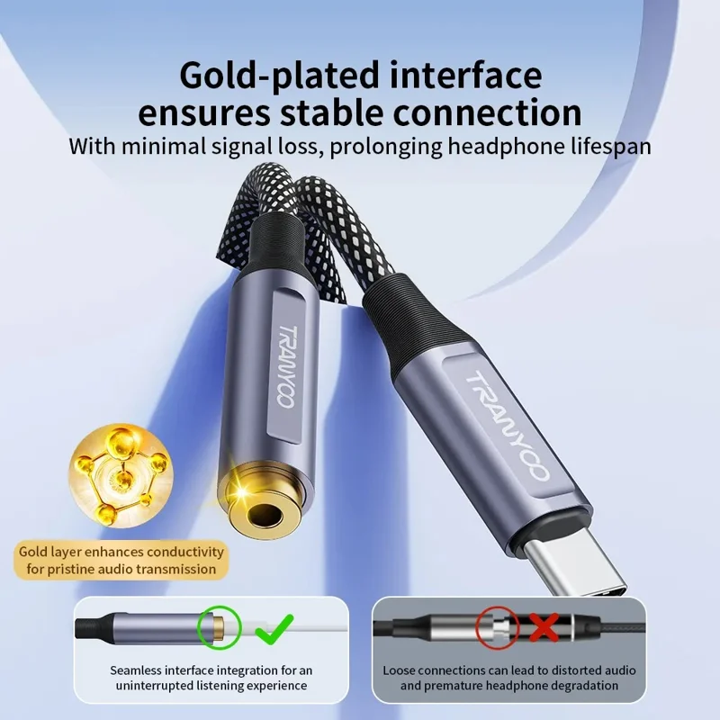 TRANYOO T-E8 USB-C zu 3,5mm Audio Adapter Kabel Hochauflösender Sound Geflochtenes Kabel