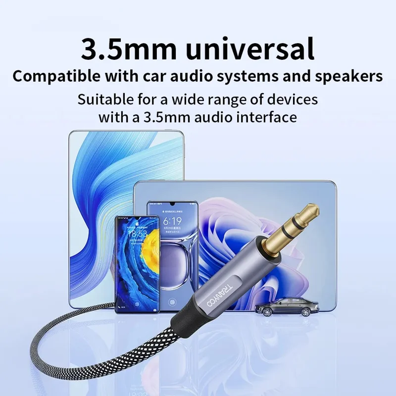 Câble audio TRANYOO T-E10 3,5 mm - 1 m, son HD, câble auxiliaire tressé avec connecteur plaqué or