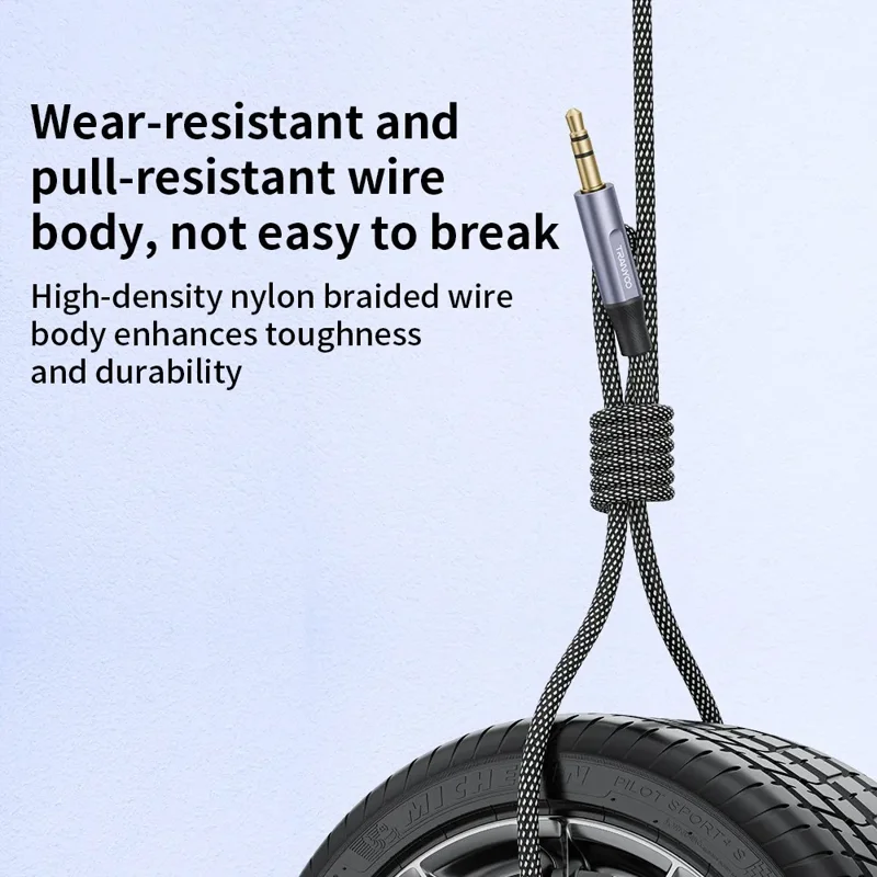 Câble audio TRANYOO T-E10 3,5 mm - 1 m, son HD, câble auxiliaire tressé avec connecteur plaqué or