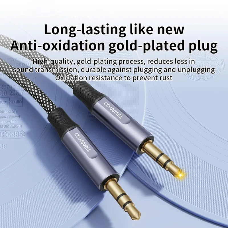 TRANYOO T-E11 3.5mm Audio Cable 1.5m HD Sound Braided Aux Cable with Gold Plated Connector
