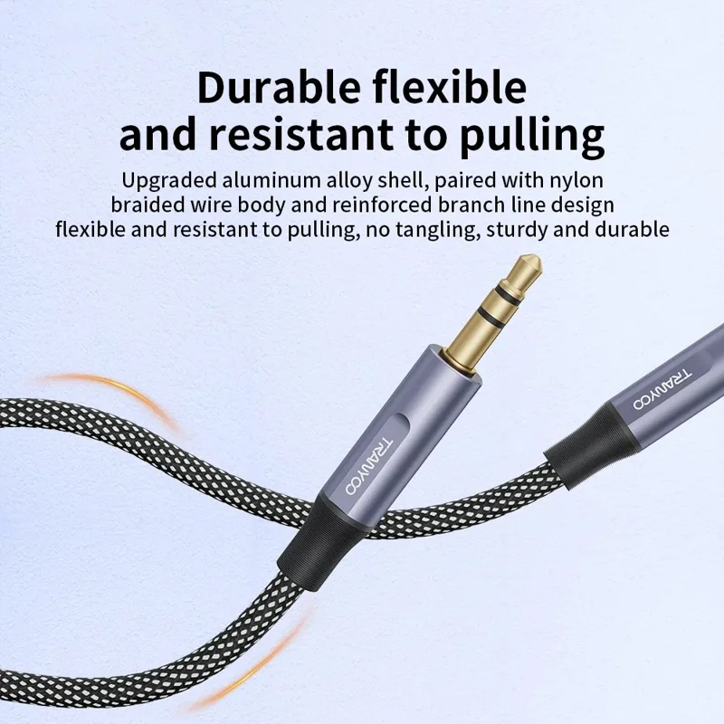TRANYOO T-E11 3.5mm Audio Cable 1.5m HD Sound Braided Aux Cable with Gold Plated Connector