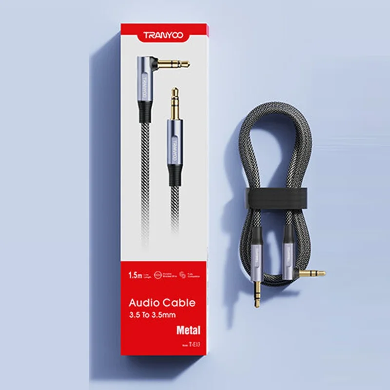 TRANYOO T-E13 Cavo Audio da 3,5 mm Cavo ad Angolo di 90 Gradi da 1,5 m Intrecciato Aux Cord Alta Definizione Audio