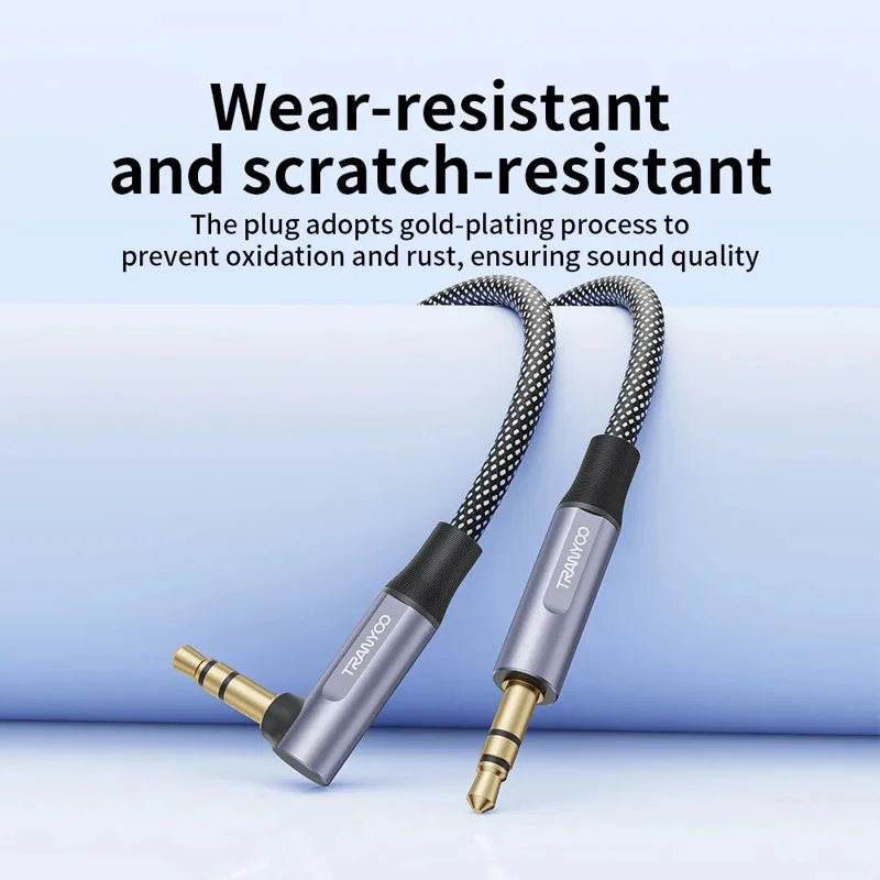 TRANYOO T-E13 Cavo Audio da 3,5 mm Cavo ad Angolo di 90 Gradi da 1,5 m Intrecciato Aux Cord Alta Definizione Audio