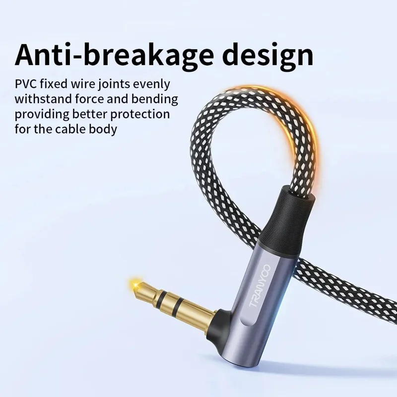 TRANYOO T-E13 Cavo Audio da 3,5 mm Cavo ad Angolo di 90 Gradi da 1,5 m Intrecciato Aux Cord Alta Definizione Audio