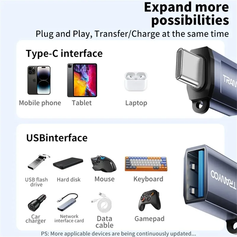 TRANYOO T-E17 Type-C Male to USB Female Adapter Data Transfer Converter for Smartphones / Tablets