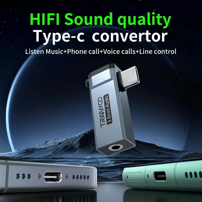 Adaptateur Audio TRANYOO T-E20 Type-C vers 3,5 mm en Alliage d'Aluminium