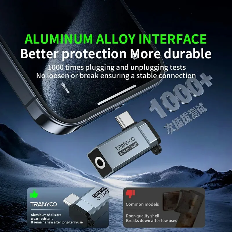 Adaptateur Audio TRANYOO T-E20 Type-C vers 3,5 mm en Alliage d'Aluminium