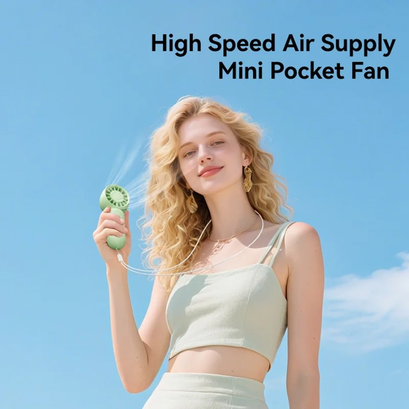USAMS ZB354 Mini Pocket Fan Portable USB Rechargeable 3 Speed Settings Handheld Cooling Fan - Green