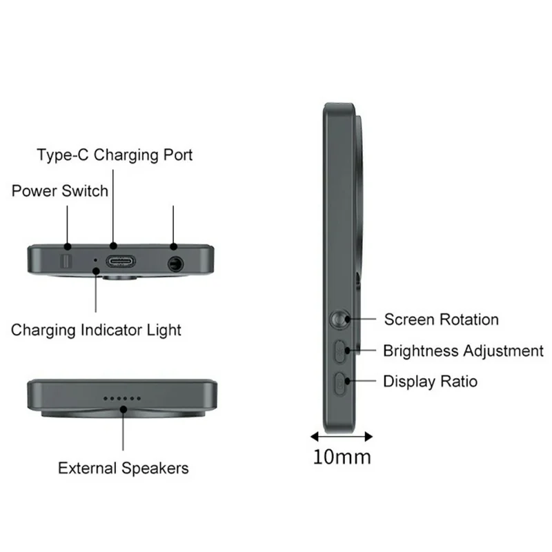 T2 Compatibile con MagSafe Selfie Specchio Schermo WiFi 2.4G Display Esterno con Supporto Audio