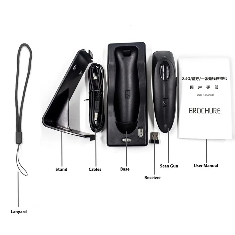 R40 Scanner Multifonctionnel Bluetooth Compatible 2,4G avec Base pour Code QR 2D et Code-Barres