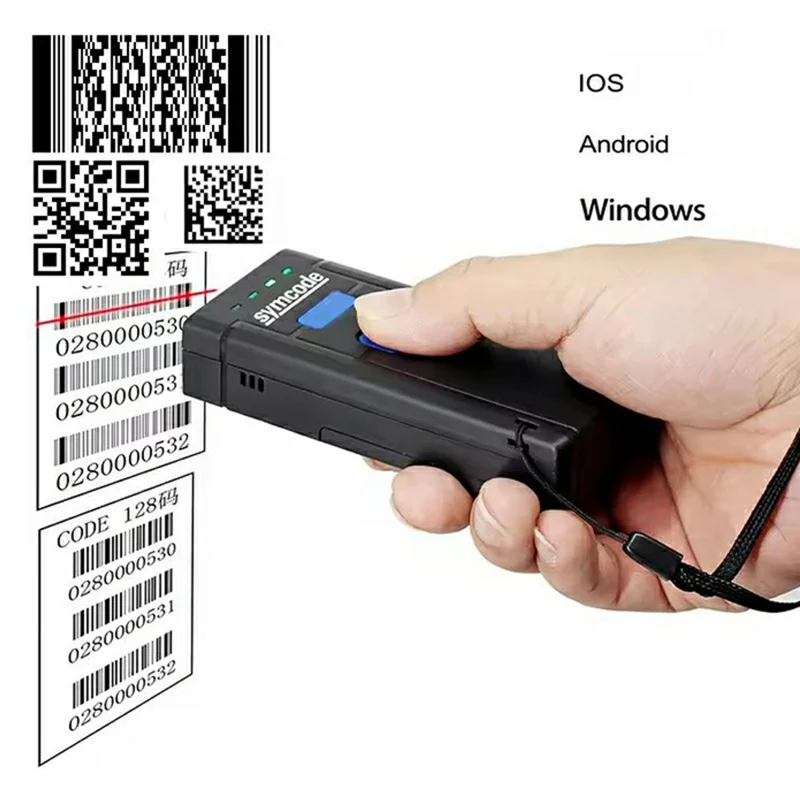 SYMCODE MJ-2877 Scanner de codes-barres portable compatible Bluetooth / Lecteur de codes-barres portable sans fil 2,4G