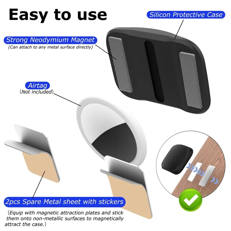 For Apple AirTag Magnetic Silicone Case Smart Tracker Protective Cover with Front and Back Films - Black