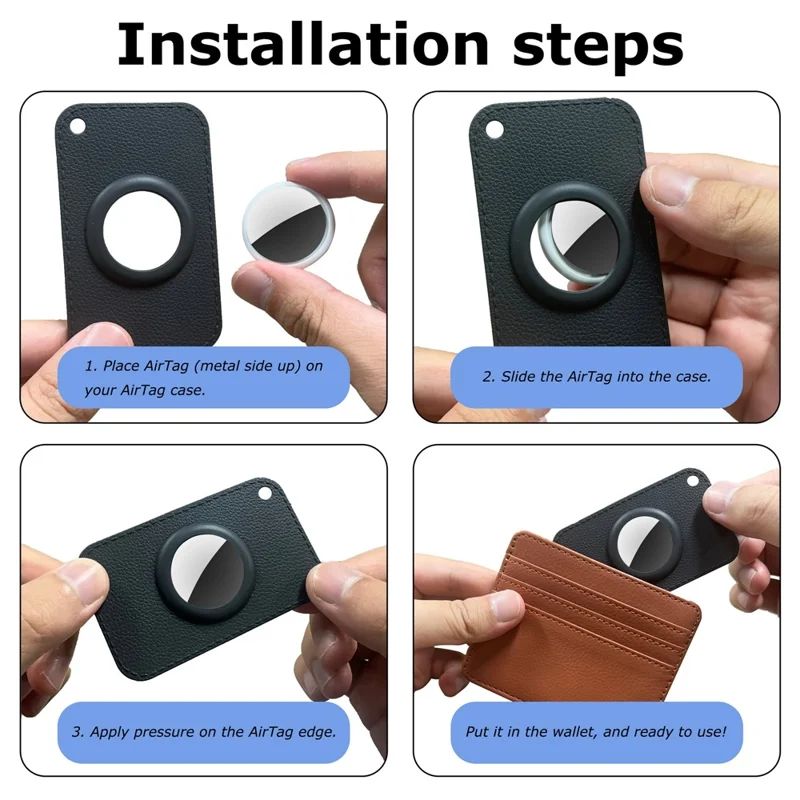 Funda de Tarjeta para Apple AirTag con Protector Frontal y Trasero - Negro