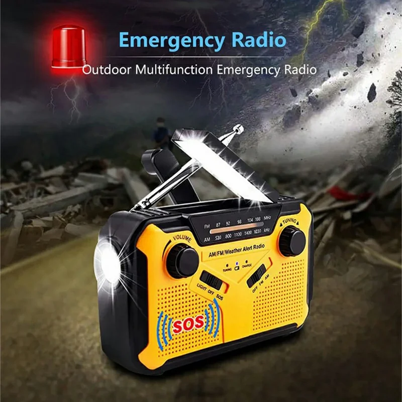 369 Multifunction Outdoor Emergency Radio Hand Crank / Solar Bluetooth-compatible Speaker with LED Flashlight, European Version - Yellow