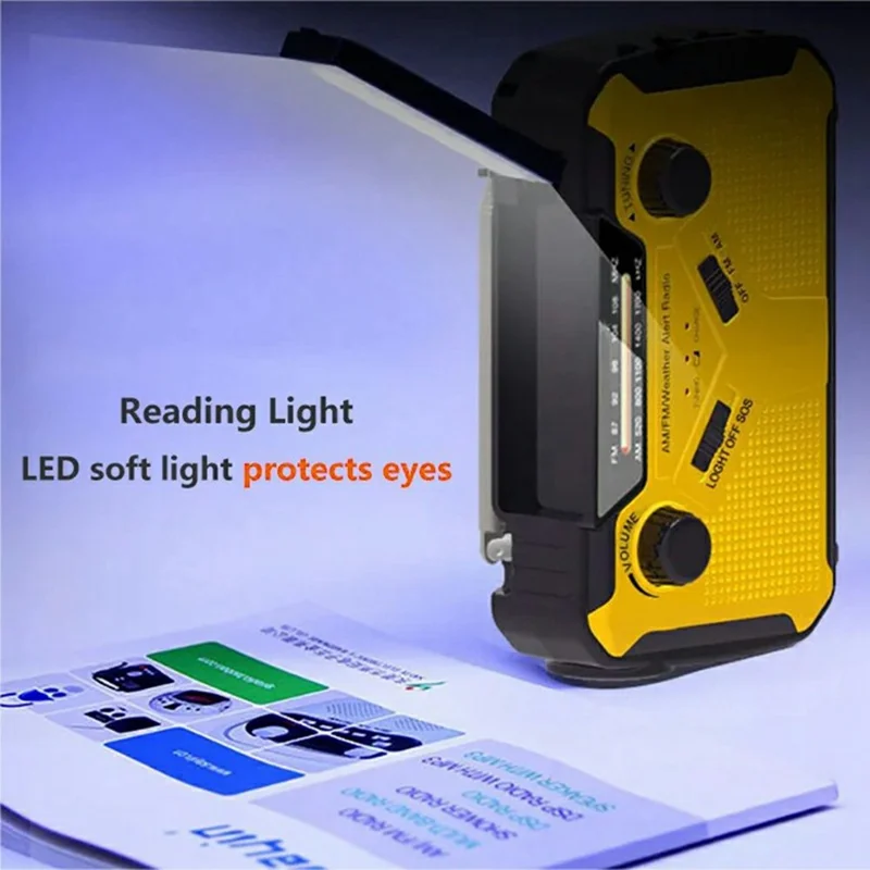 369 Multifunction Outdoor Emergency Radio Hand Crank / Solar Bluetooth-compatible Speaker with LED Flashlight, European Version - Yellow