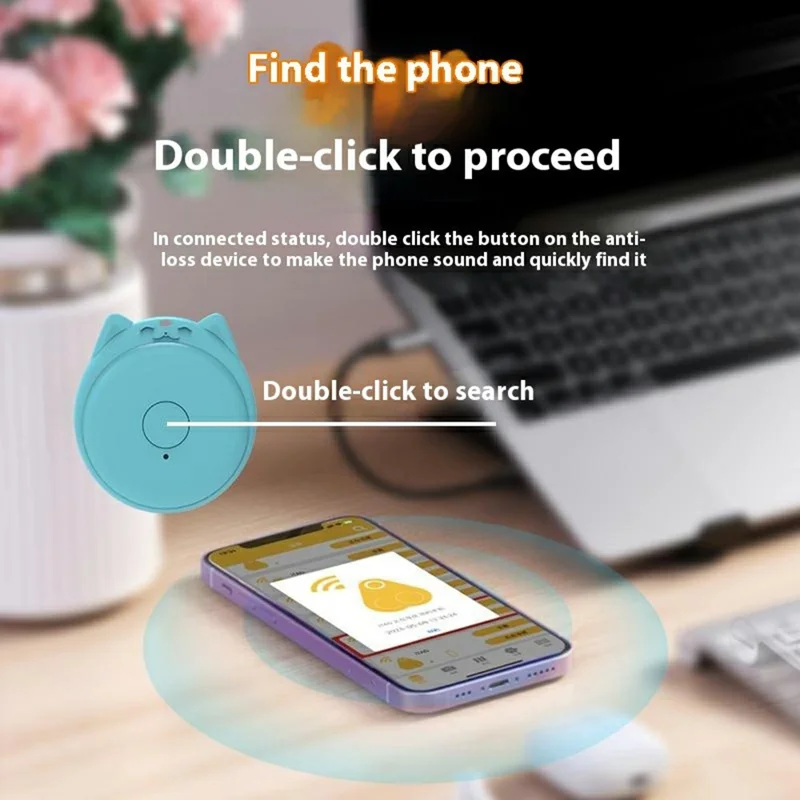 Localizador Inteligente Portátil Y22 con Diseño de Orejas de Gato, Bluetooth, Antiseguimiento, Control por APP - Blanco