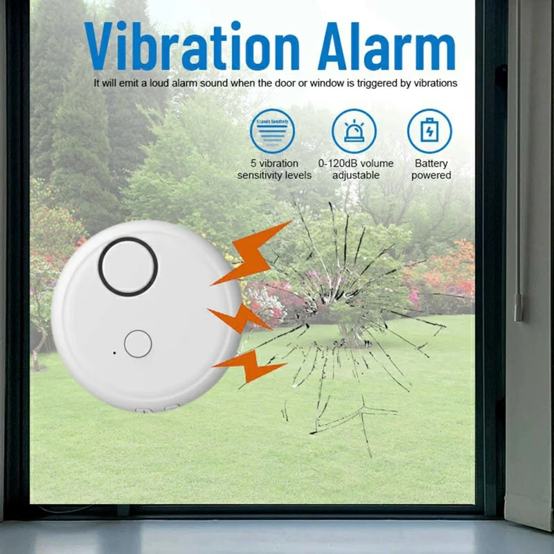 Alarme de Alta Sensibilidade para Porta e Janela 130dB Sensor de Vibração Detector de Quebra de Vidro Sistema de Segurança Antifurto