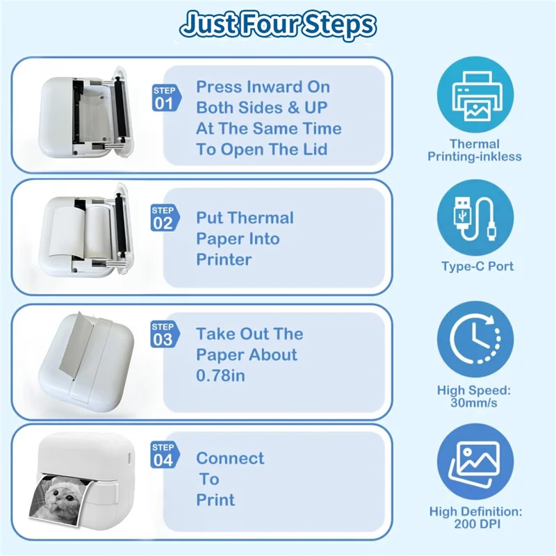 X18 Portable Inkless Thermal Printer 200DPI Bluetooth-compatible Mini Pocket Printer, Standard Version - White