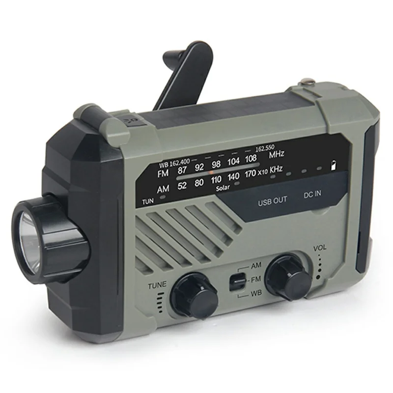 XLN-290 Radio de Emergencia Solar Multifunción con FM AM WB, Linterna LED, Linterna de Manivela y Banco de Energía
