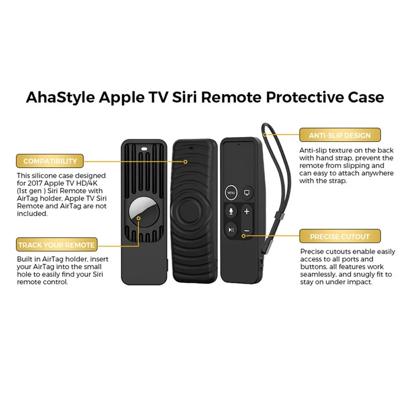 Funda de silicona AHASTYLE PT175 para Apple TV 4K (4ª gen / 5ª gen) / TV HD / AirTag, funda protectora amigable con la piel de 2 en 1 - Azul luminoso