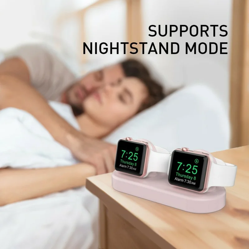 AHASTYLE DD97 Dual Charging Stand For Apple Watch Series 5 4 3 2 1 , 2 in 1 Design Desktop Silicone Dock Holder - Grey