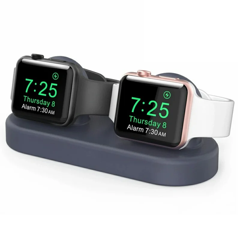 AHASTYLE DD97 Dual Charging Stand For Apple Watch Series 5 4 3 2 1 , 2 in 1 Design Desktop Silicone Dock Holder - Midnight Blue