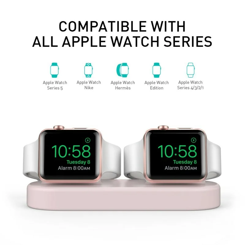 AHASTYLE DD97 Dual Charging Stand For Apple Watch Series 5 4 3 2 1 , 2 in 1 Design Desktop Silicone Dock Holder - Midnight Blue