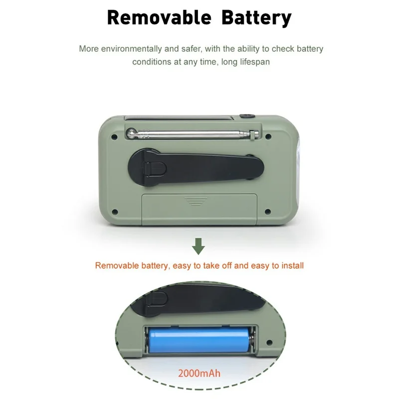 XLN-297 Radio Solar Multifunción con Linterna, Alarma SOS, Cargador de Teléfono, AM FM SW de Manivela