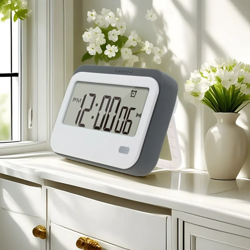 320SP Large Screen Kitchen Timer Clock Digital Alarm Stopwatch Countdown Timer with Kickstand  /  Flashing Light - Grey