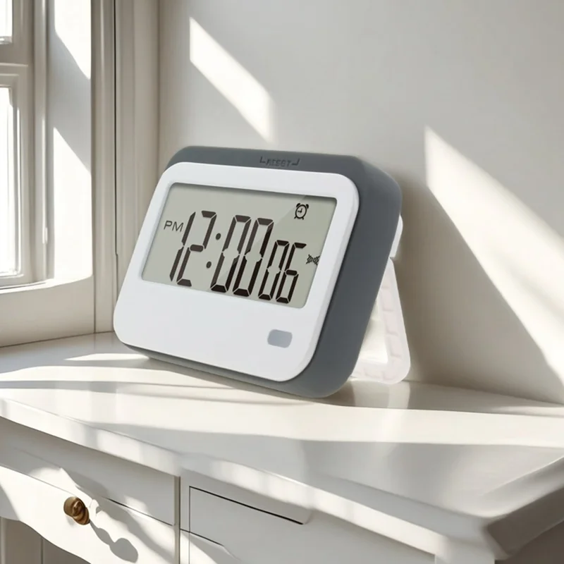 320SP Large Screen Kitchen Timer Clock Digital Alarm Stopwatch Countdown Timer with Kickstand  /  Flashing Light - Grey