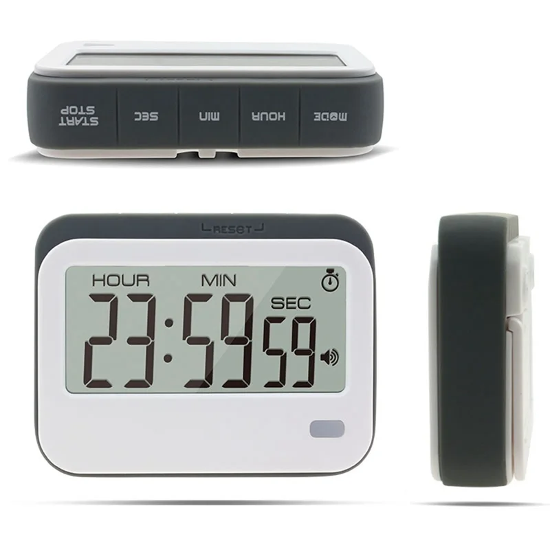 320SP Large Screen Kitchen Timer Clock Digital Alarm Stopwatch Countdown Timer with Kickstand  /  Flashing Light - Grey