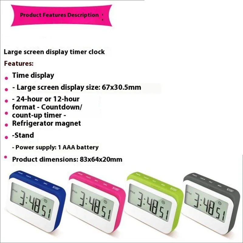 320 Large Screen Kitchen Timer Countdown Alarm Clock Reminder for Students / Cooking - Green
