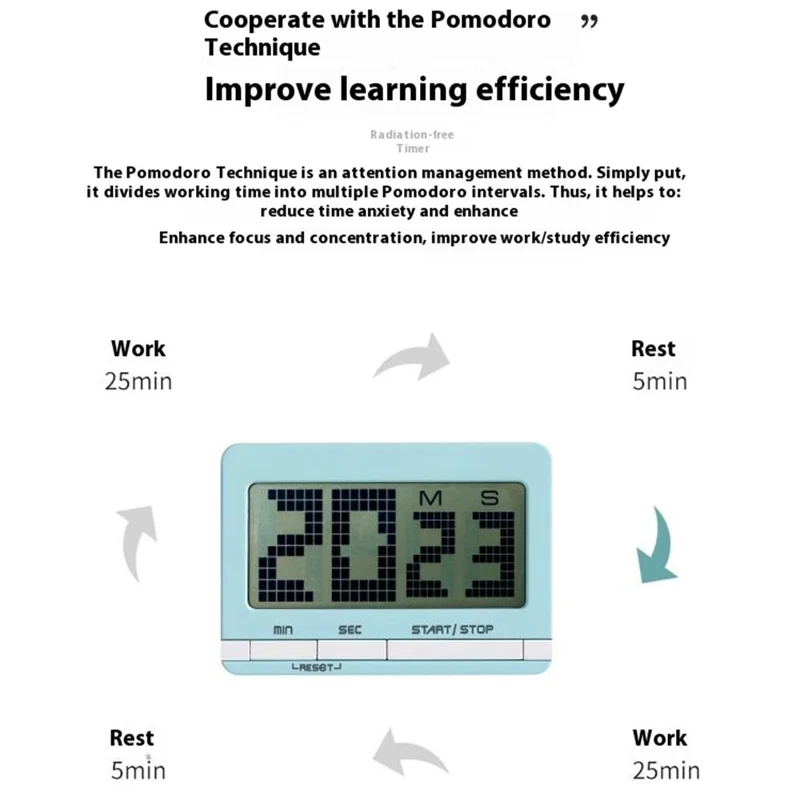 338 Large Screen Kitchen Timer Countdown Alarm Clock for Students / Cooking Time Management - Green