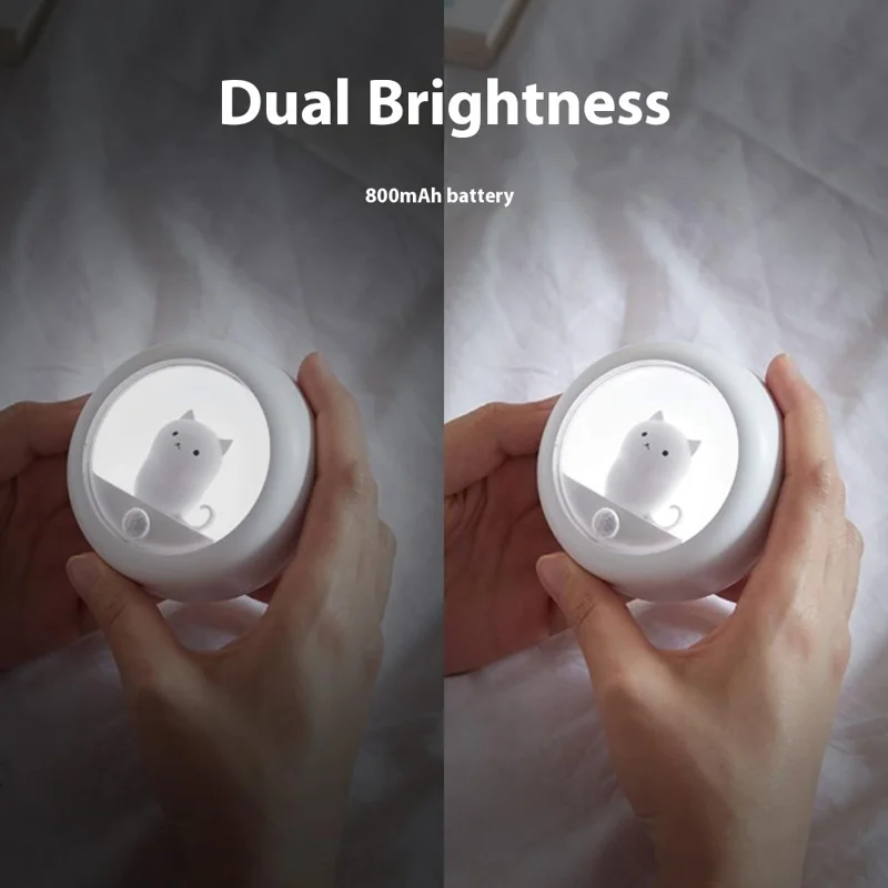 K610 Smart Motion Sensor Night Light Wireless Magnetic Round LED Lamp for Cabinet / Stairs / Hallway Wall Light - White