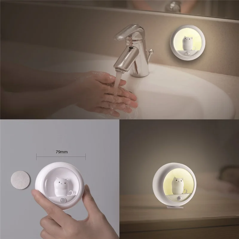 K610 Smart Motion Sensor Night Light Wireless Magnetic Round LED Lamp for Cabinet / Stairs / Hallway Wall Light - White