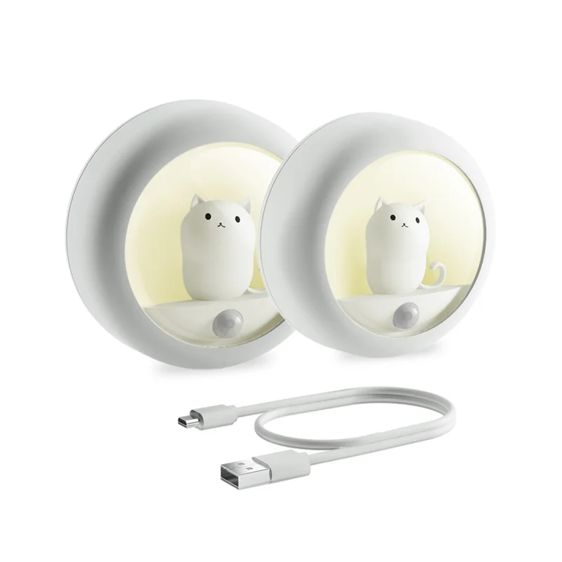 K610 Smart Motion Sensor Night Light Wireless Magnetic Round LED Lamp for Cabinet / Stairs / Hallway Wall Light - White
