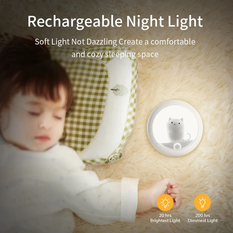 K610 Smart Motion Sensor Night Light Wireless Magnetic Round LED Lamp for Cabinet / Stairs / Hallway Wall Light - White
