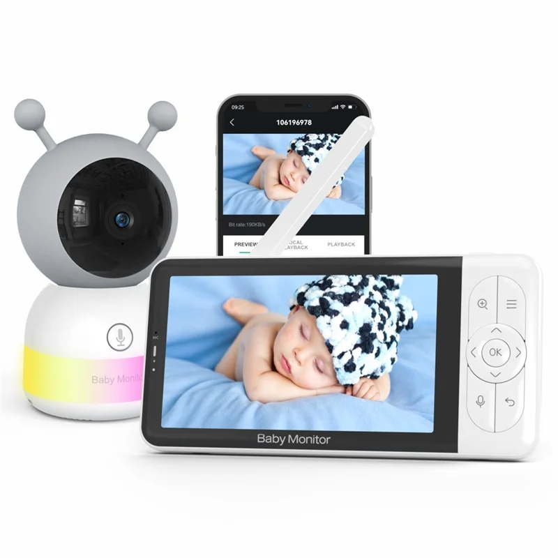 BABY6TS Cloudedge App 5 tommer Dual Channel Babyovervågning To-vejs lyd 1080P HD natte-syn WiFi-kamera - US stik