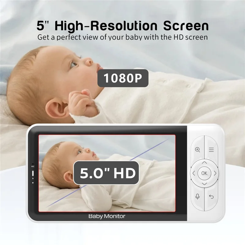 BABY6TS Cloudedge App 5 tommer Dual Channel Babyovervågning To-vejs lyd 1080P HD natte-syn WiFi-kamera - US stik