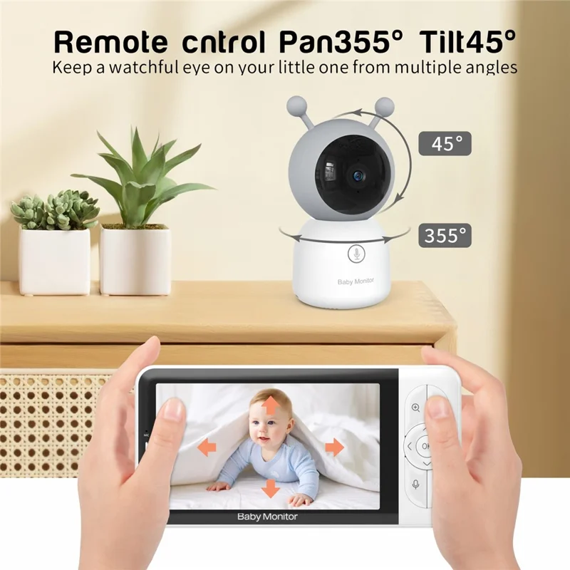 BABY6TS Cloudedge App 5 tommer Dual Channel Babyovervågning To-vejs lyd 1080P HD natte-syn WiFi-kamera - US stik