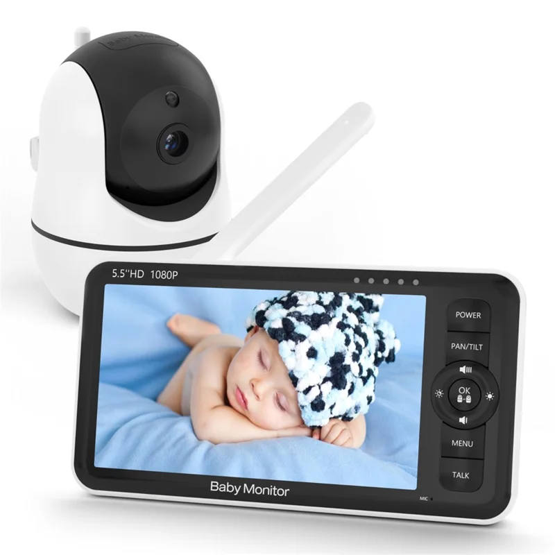 SM55 5.5 Inch Baby Monitor Two-Way Audio 1080P HD Display Panoramic Remote Control Night Vision Camera - US Plug