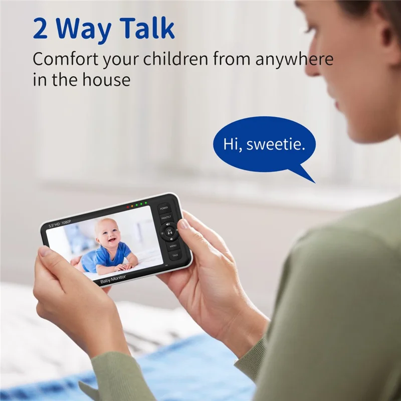 SM55 5.5 Inch Baby Monitor Two-Way Audio 1080P HD Display Panoramic Remote Control Night Vision Camera - US Plug