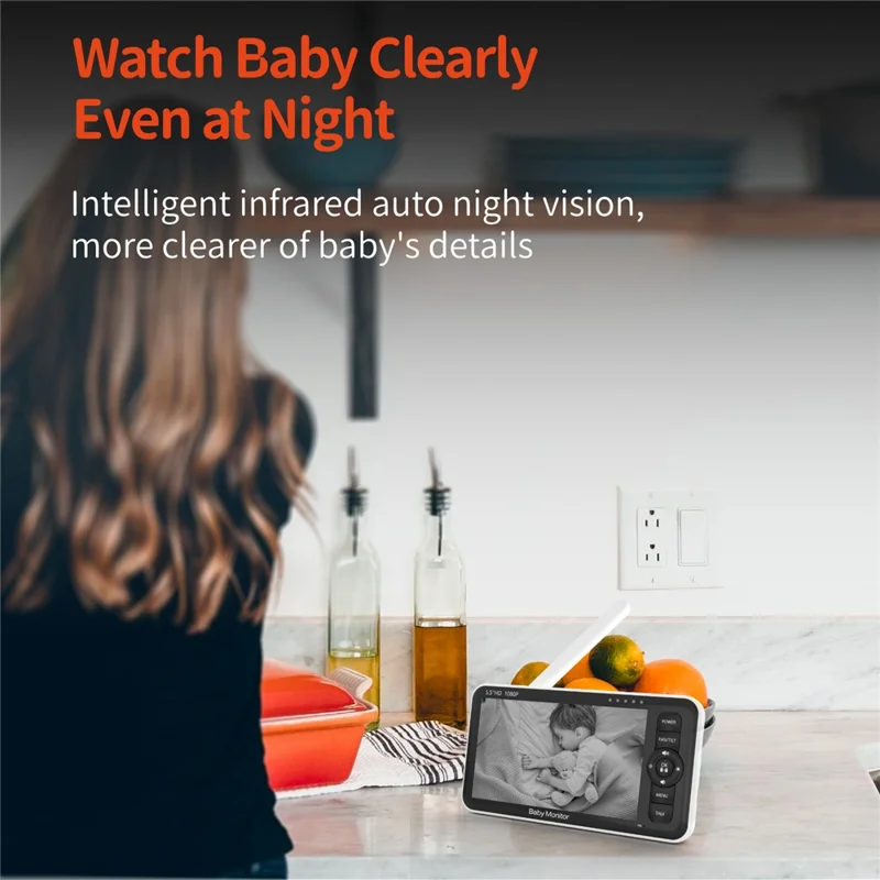 SM55 5.5 Inch Baby Monitor Two-Way Audio 1080P HD Display Panoramic Remote Control Night Vision Camera - US Plug