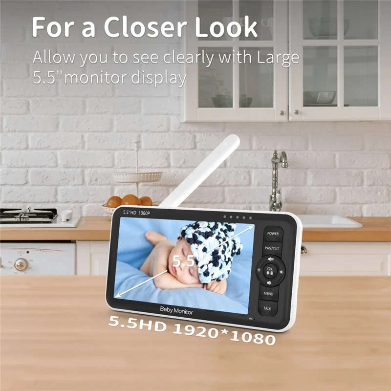 SM55 5.5 Inch Baby Monitor Two-Way Audio 1080P HD Display Panoramic Remote Control Night Vision Camera - US Plug