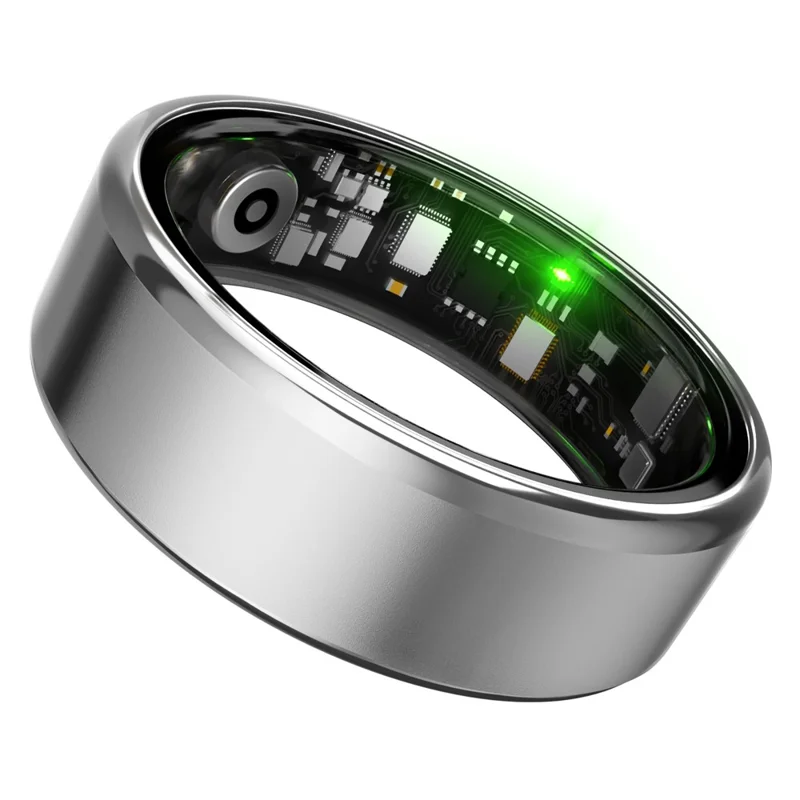 R100 Multifunction Smart Ring Health Monitoring Blood Oxygen Heart Rate Sleep Tracker with Charging Case - Silver / Size 8
