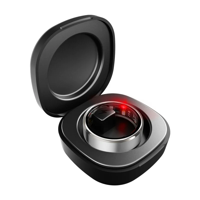 R100 Multifunction Smart Ring Health Monitoring Blood Oxygen Heart Rate Sleep Tracker with Charging Case - Silver / Size 8