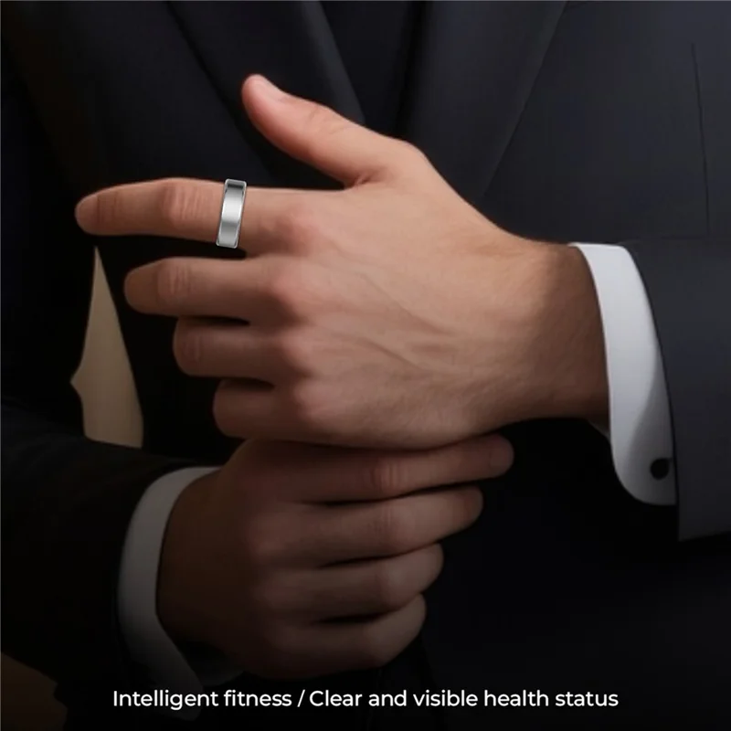 R100 Multifunction Smart Ring Health Monitoring Blood Oxygen Heart Rate Sleep Tracker with Charging Case - Silver / Size 8